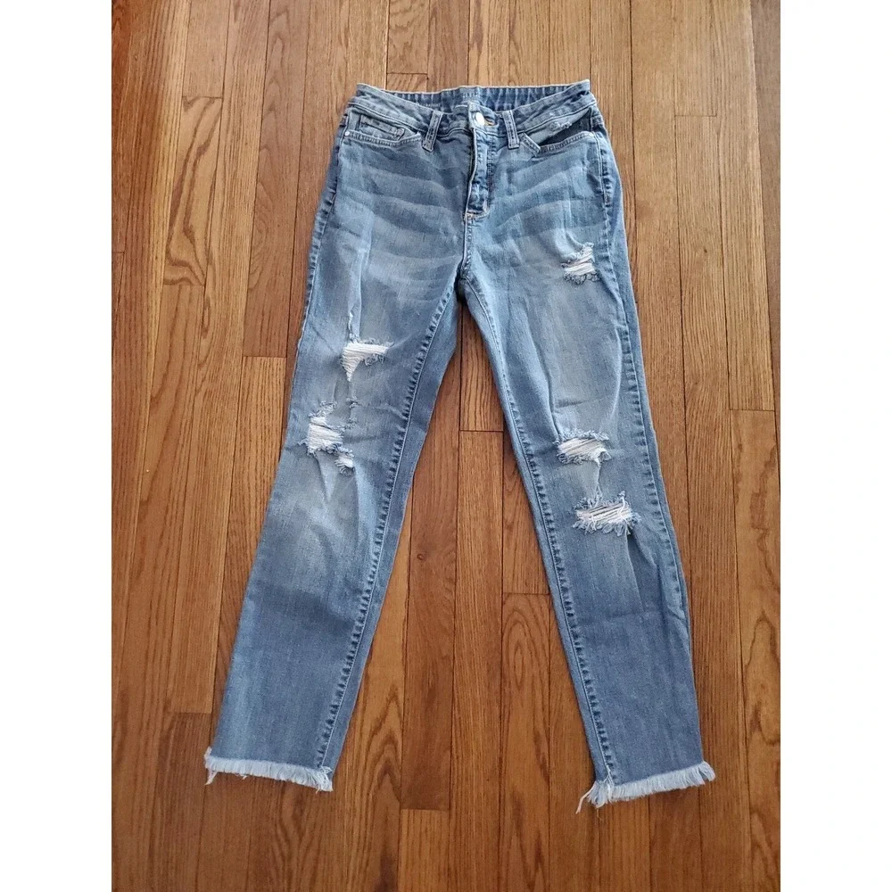 ANA A New Approach Womens Straight Distressed Frayed‎ Hem Jeans Size 2
